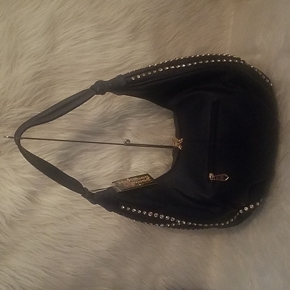 NAVY RHINESTONE ACCENTED HOBO HANDBAG - Picture 3 of 9